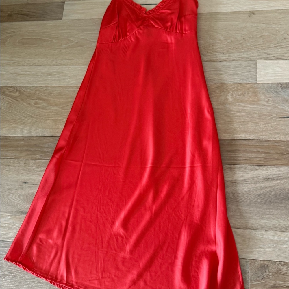 Japna Red Chemise with Lace Trim and Spaghetti Straps